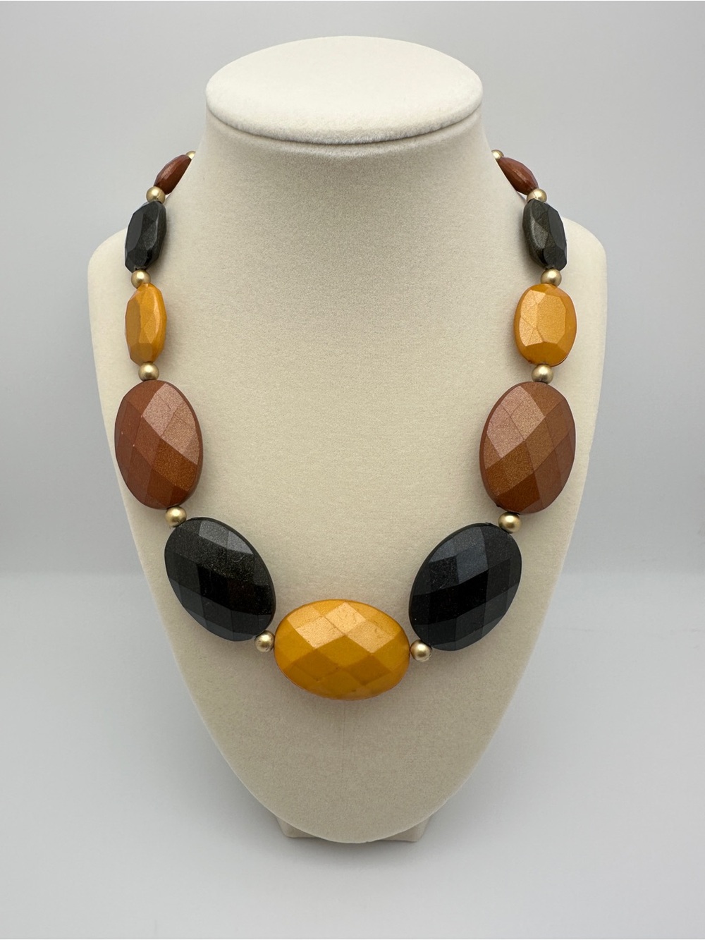 Vintage Handcrafted Multi-Color Statement Beaded Necklace - Yellow, Black, Brown